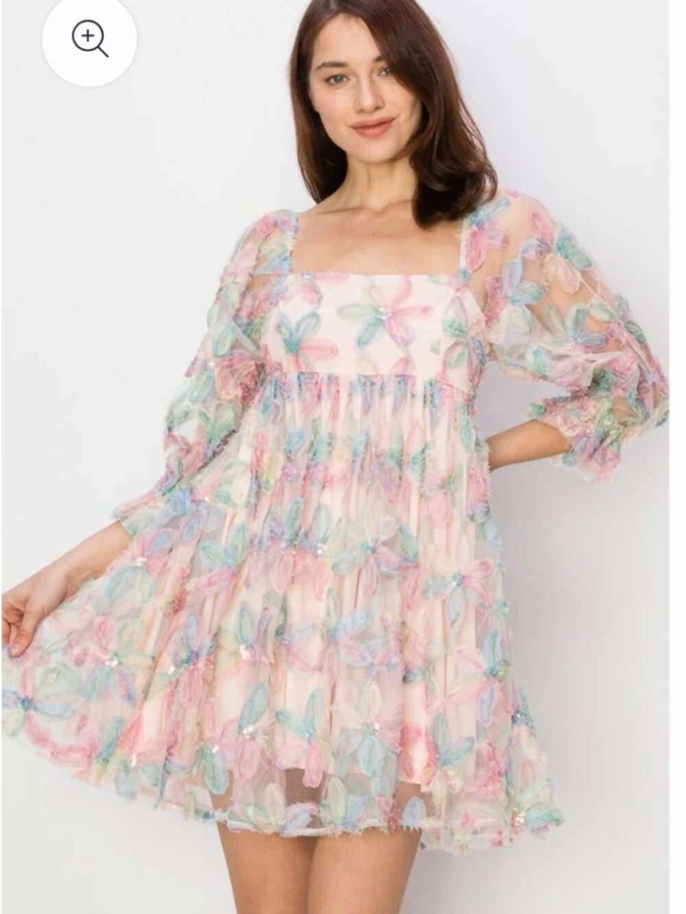 Sweet Lemon Boutique Floral Applique Chiffon Puff Sleeve Babydoll Dress size XXL
